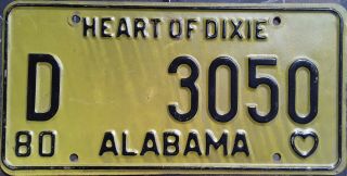 Alabama State License Plate " Heart Of Dixie 80 "