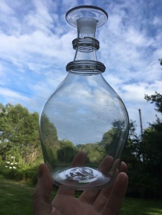Antique Georgian Blown Flint Glass Decanter Anglo Irish Two Ring 1800 - 1830