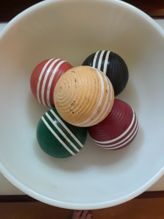 Set of 5 Vintage Wood Ribbed Croquet Balls 3 Stripes 2