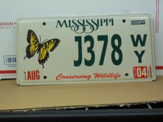 J 378 Wy = 2004 Mississippi Tiger Swallowtail Butterfly Wildlife License Plate