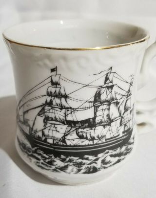Vintage Mustache Mug Cup Ship Nautical 3.  5 " T