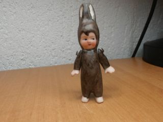 Rar Antique Dolls Germany Rabbit Child In Costume Hertwig 1880 - 1930 Miniatur