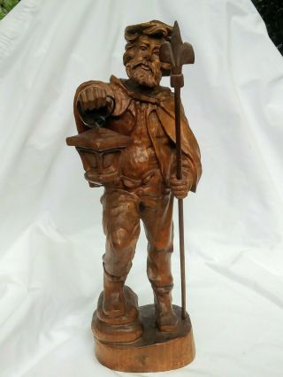 Vtg Black Forest German Bavarian Carving Man W/lantern 16 "