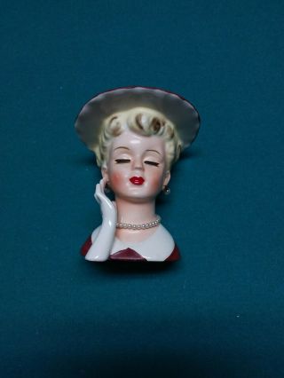 Vintage Napco Lady Head Vase C - 5046.  Faux Earrings And Necklace.  Gloved Hand.