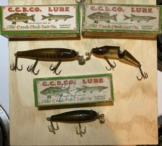 Vintage Creek Chub Fishing Lures In Boxes Pikie Baby Jointed
