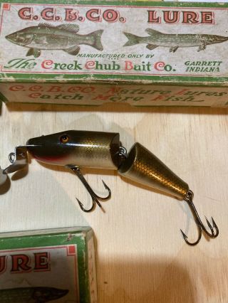 Vintage Creek Chub Fishing Lures In Boxes Pikie Baby Jointed 3