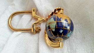 Globe Earth Semi - Precious Stone Keychain Vintage Obsidian Howlite Jasper Nos