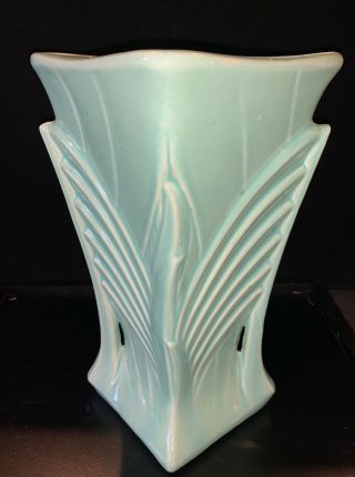 Vintage Mccoy Pottery Green Square Art Deco Vase 9 "