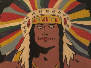 Vintage Wooden Poly - chromed Indian Chief advertisement souvenir head dress 3