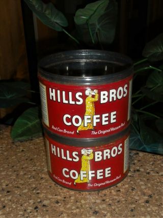 Vintage Hills Bros.  Red Can Brand 1 Lb Coffee Cans Tins - No Lids