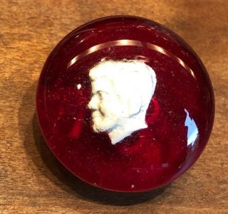 Vintage Paperweight Button J F K John F Kennedy Sulphide,  Theresa Rarig,  1 1/8 "