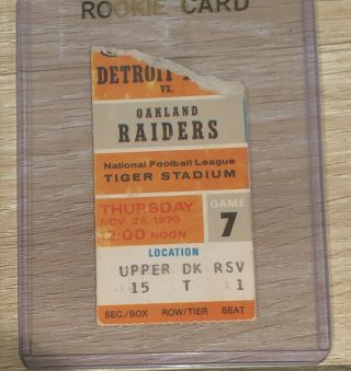 1970 Thanksgiving Day Game Raiders Detroit Lions Nfl Football Ticket Stub Madden