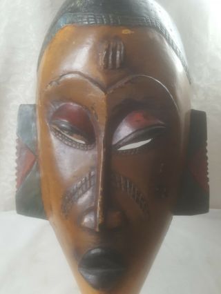 Vintage Antique Hand Carved Painted African Tribal Mask Wall Plaque Snake Lady