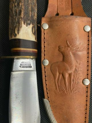 Vintage York Cutlery Co.  Stag Solingen Germany Hunting Knife W/deer On Sheath