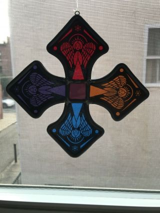 Vintage Stained Glass Angel Cross Sun Catcher
