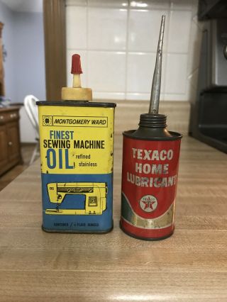 Vintage Household/handy Oil Cans Texaco And Montgomery Ward Cans