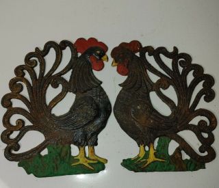 2 Vintage Cast Iron Rooster Trivet Hot Plates
