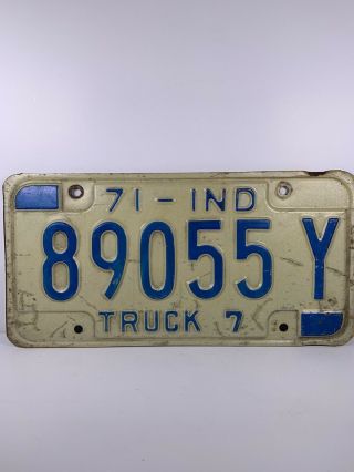 Vintage Indiana 1971 Year Truck License Plate 89055y Blue White In