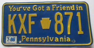 Pennsylvania 1986 License Plate Quality Kxf - 871