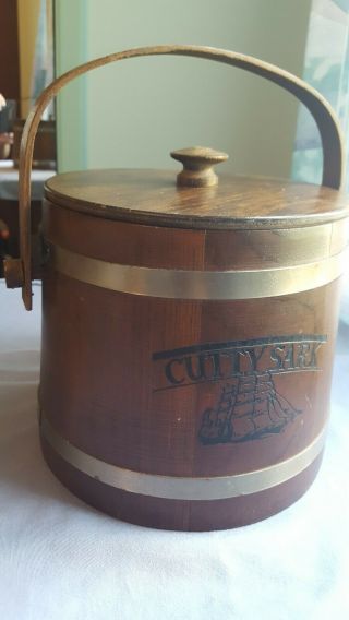 Vintage Basketville Cutty Sark Wooden Ice Bucket With Lid & Liner