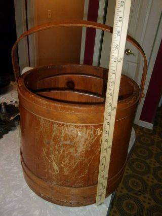 Vintage Wood Knitting Sewing Box Stand Bucket Firkin Look - Large