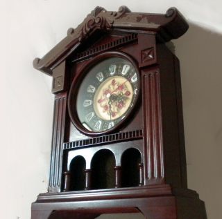 Antique Style Carved Wood Tabletop Clock W Victorian Hand Painted Face & Accents
