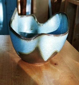 Vintage Francoma Elegant Freeform Vase /planter,  Prairie Blue /brown F29