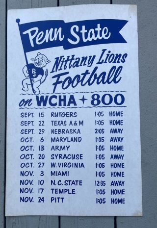 Vintage 1979 Penn State Nittany Lions Football Poster Schedule 22” X 14”