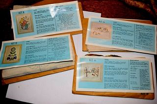 4 Vintage Crewel Embroidery Kits From Minuet Co.