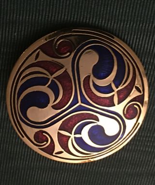 Vintage Signed Celtic Sea Gems Enamel Gold Tone Spiral Round Brooch Cloisonne 2