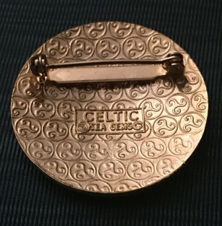 Vintage Signed Celtic Sea Gems Enamel Gold Tone Spiral Round Brooch Cloisonne 3