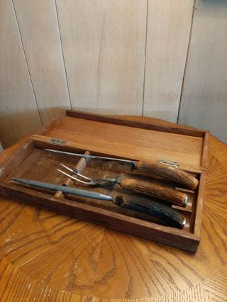 Vintage Case Xx Chromium 3 Piece Kitchen Knife Set Antler Handles
