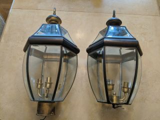 2 Vintage Outdoor Copper Post Mount Driveway 3 Lights Lamp Beveled Fixture