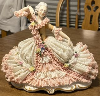 Antique Crinoline Lady Flower Dress Dancing