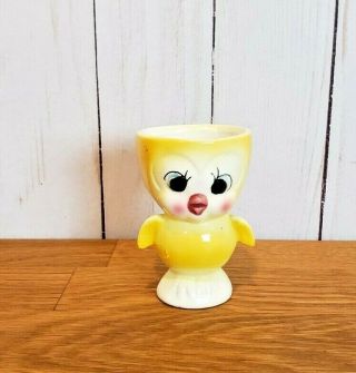 Vintage Egg Cup Kitchenware Japan Ceramic Bird Anthropomorphic Chick Eyelashes