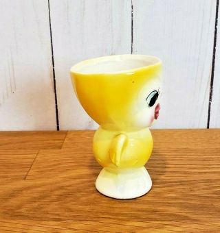 Vintage Egg Cup Kitchenware Japan Ceramic Bird Anthropomorphic Chick Eyelashes 2