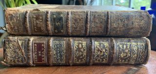 1767 Pair French Christianity 2 Volumes Old Leather Antique Books Decoration