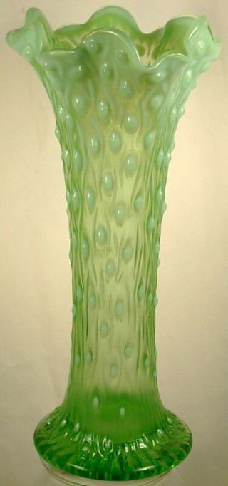 Northwood Pattern Glass Green Opalescent Tree Trunk Vase 10 "