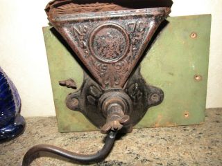 Antique Parker Coffee Grinder Cast Iron On Wood Block Wall Mount Vintage