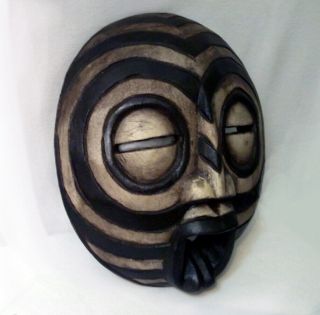 Hand Carved Oval African Wood Spirit Mask From Ghana in Black & Antiqued White 2