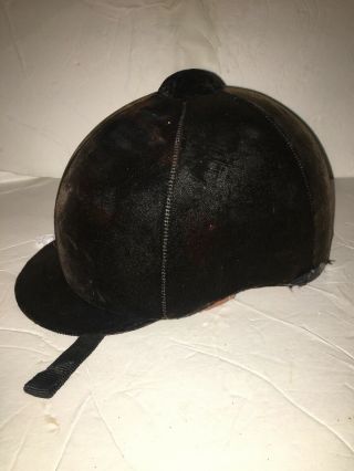 Vintage Large Equestrian Riding Helmet Hat Cap Black Velvet