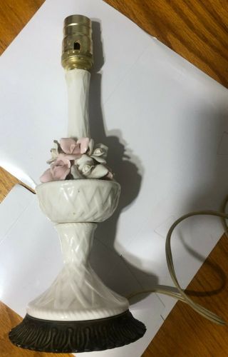 Vintage Lamp White Porcelain With Roses