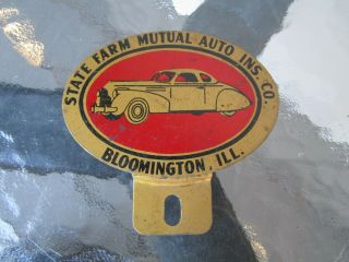 Vintage State Farm Mutual Auto License Plate Topper Bloomington Illinois Metal