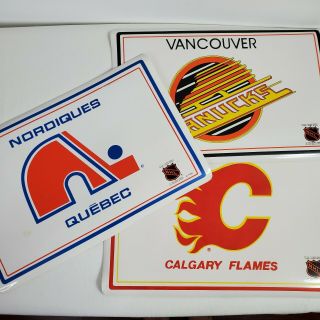 3 Nhl Vintage Placemats Nordiques Quebec Vancouver Canucks Calgary Flames