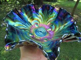 Imperial Scroll Embossed Antique Carnival Glass Large Master Bowl Purple