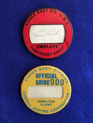 Two Vintage Collectable Badges,  Fisher Body Division.  G.  M.  C.