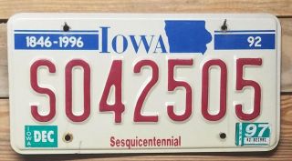 Iowa 1997 Expired Sesquicentennial (patriotic) License Plate - S042505