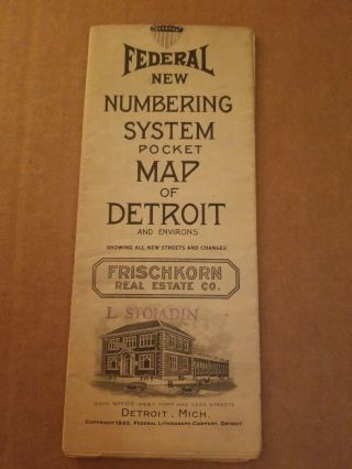 Federal Numbering System Vintage Pocket Map Of Detroit
