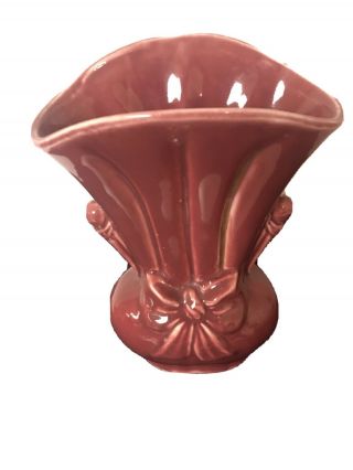 Vintage Shawnee Usa Maroon Pottery Bow Vase 9”