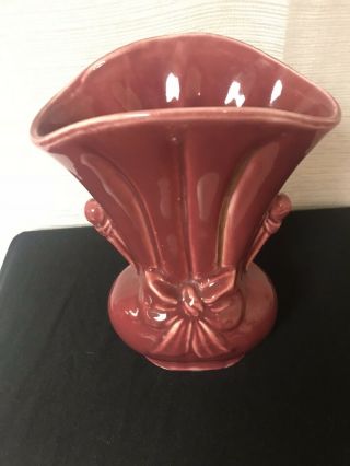 Vintage Shawnee USA Maroon pottery Bow vase 9” 2